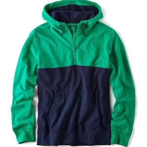 American Eagle outfitters Blue & Green Colorblock Half Zip Hoodie Small
